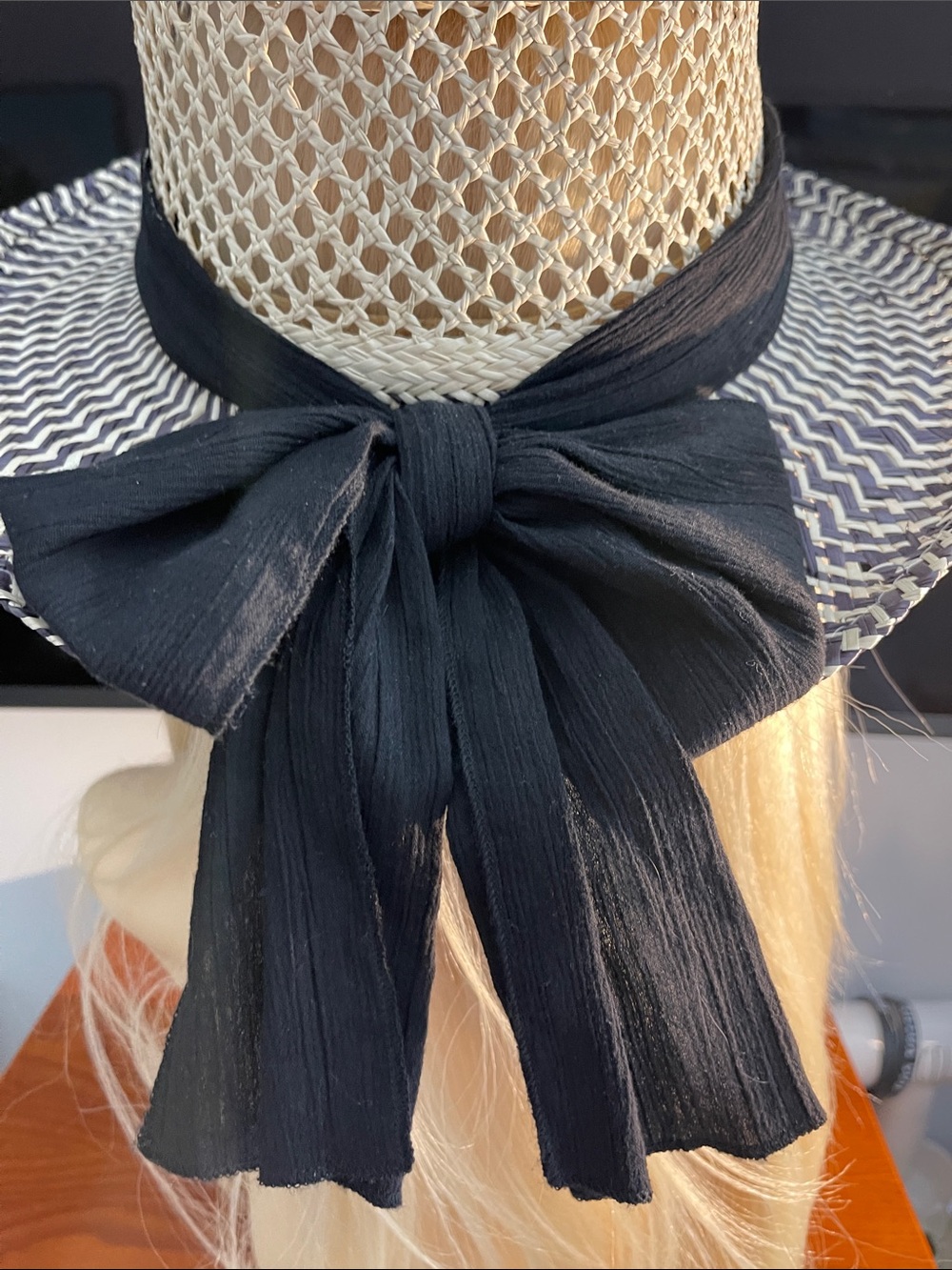 Women’s Wide-Brim Straw Hat with Black Band - Neutral By Scala - Picture 5 of 10